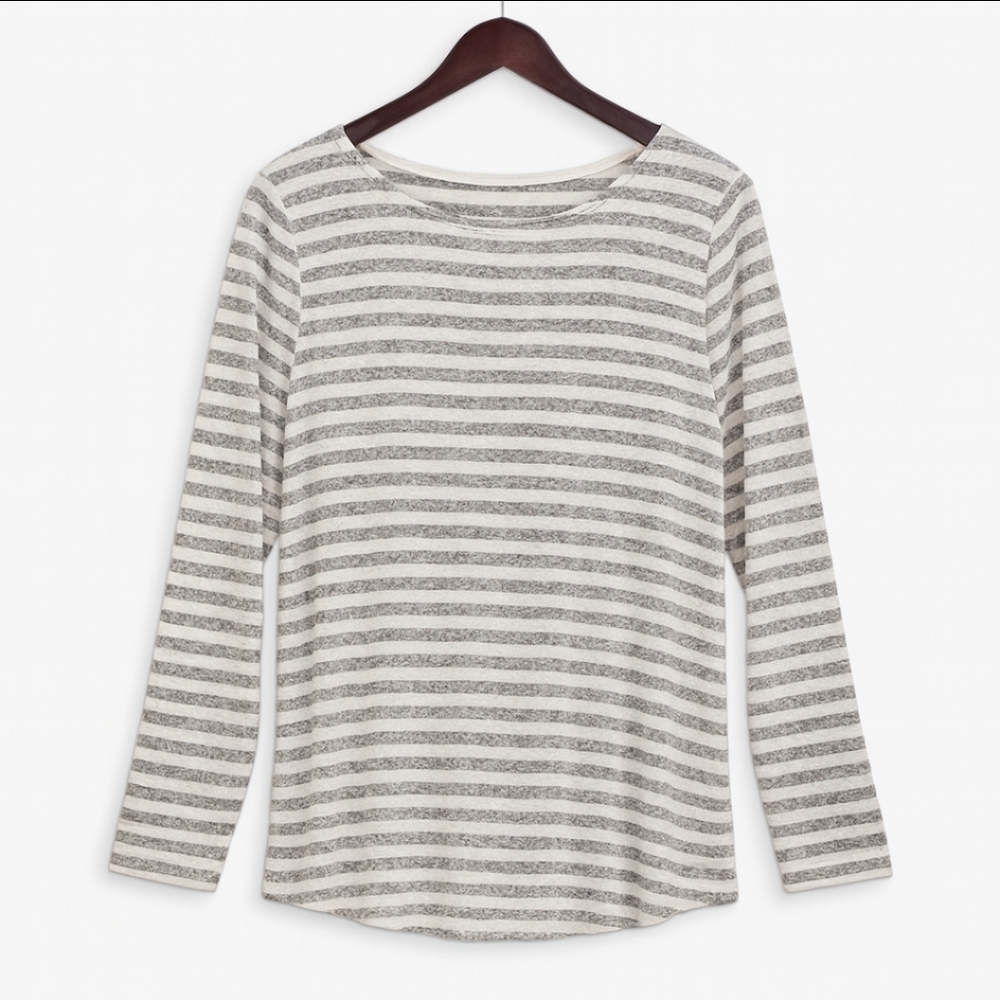 H&M Gray White Striped Long Sleeve Tee Sz XL